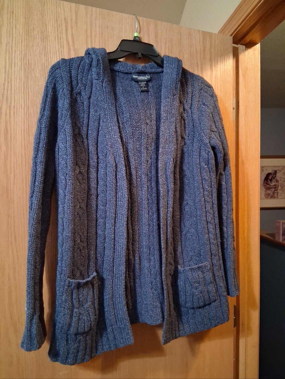 Vintage Abercrombie & Fitch Navy Cable Knit Open-Front Cardigan Sweater